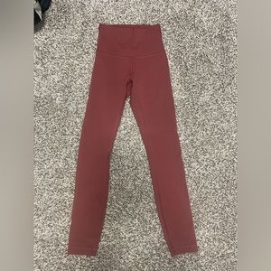lululemon high rise 25” burgundy wunder under leggings size 2